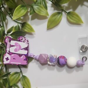 RN Badge Reel with Purple and Pearl Beads